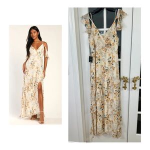 Lulus Shadow Blooms Cream Floral Print Ruffled Maxi Dress (Size XL)
